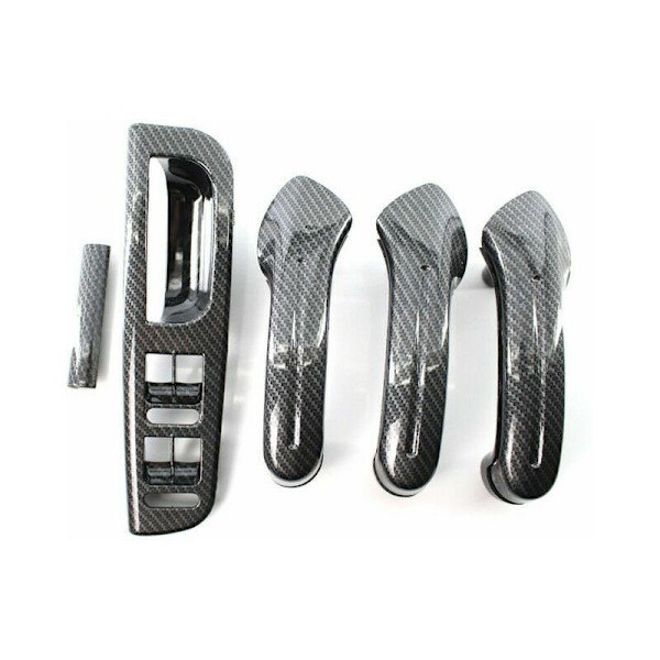 Car Carbon Grain Master Window Switch Control Panel Trim Bezel + 3 Interior Door Handle Set for VW Jetta Golf MK4 1999-2004 - Carbon