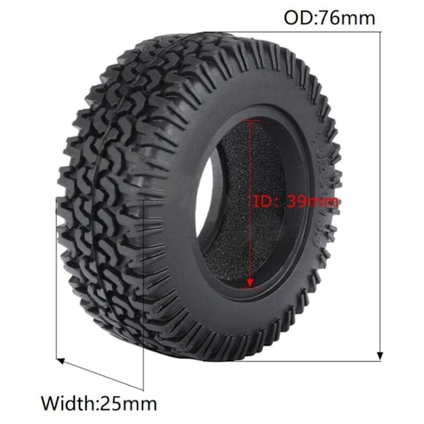 4 kpl 76mm 1.55 Metalli Beadlock -vanne ja rengassarja 1/10 RC Crawler -autoon Axial Jr D90, musta + punainen vanne