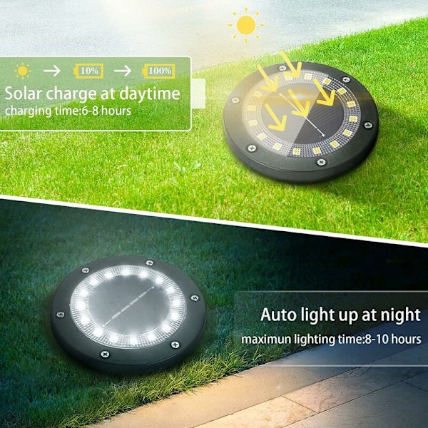 Sæt med 6 forsænkede solspotlights 16 LED'er udendørs solcellelampe have, IP65 vandtæt soljordlampe koldt hvid til stibelysning terrasse gårdhave
