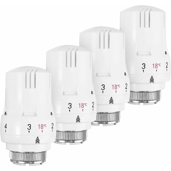 Sett med 4 termostatiske hoder, termostatisk radiatorventil, termostatisk radiatorhode, termostatisk radiatorventil M30 x 1,5