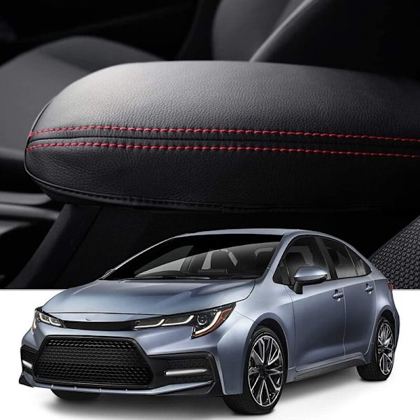 Armstöd Center Console Cover Armrest Box Pad för Toyota Corolla E210 2019 2020 Syntetiskt Läder (Svart med Röd Linje)
