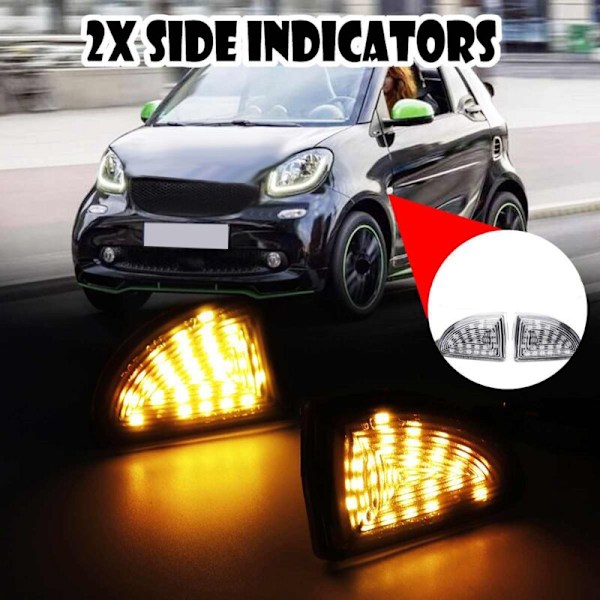2 stk dynamisk flytende LED-markeringslys sideblinklys passer til Smart Fortwo W451