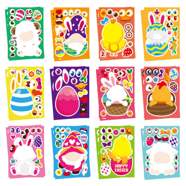 24 Easter Bunny Egg Gnome Stickers Art Craft Party Favors Room Decor