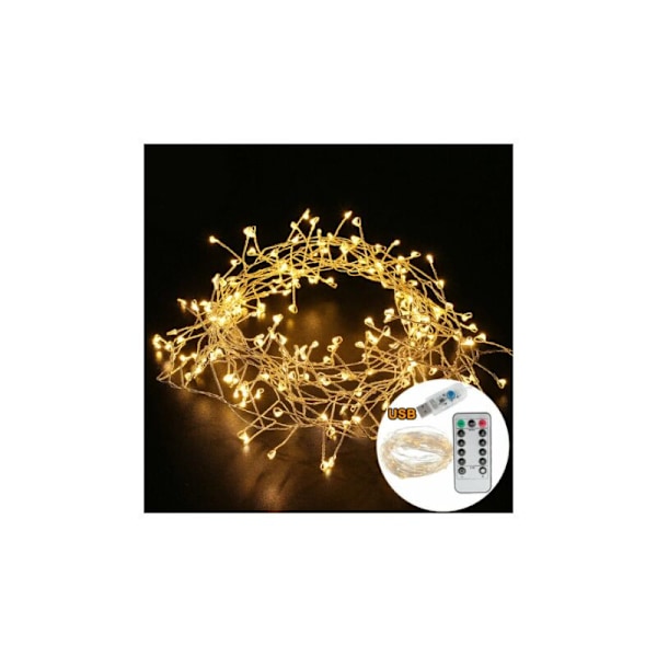 Udendørs Vandtætte LED-Lysstreng Fyrværkeri Fe-Lys 8 Tilstande Juletræ Hjem Fest Ferie Have Dekoration USB Garland (5m200 LED'er, varm hvid)