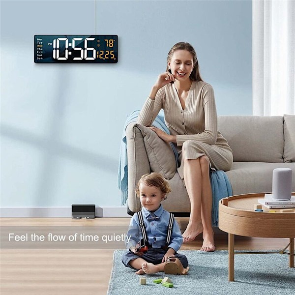 13 Tums Stor LED-Skärm Digital Väggklocka Bord Fjärrkontroll Väckarklocka Datum Vecka Timer Automatisk Dimmer Klocka-B
