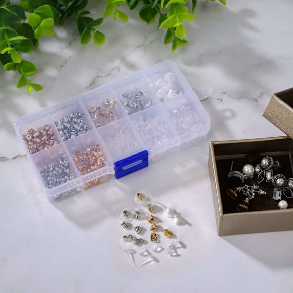 Ørebakker 10 Stiler Stud Øredobber Bøyler Push Backs Klips Kule Sommerfugl Form Metall Gummi Plast Sikre Låser Stoppere, 460 Stykker