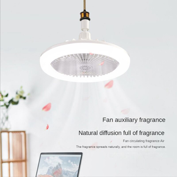 Takvifte med fjernkontroll og lys 30W LED lampe vifte Smart stille takvifte E27 konverteringsbase grå