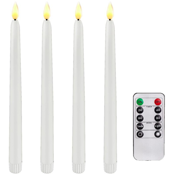 4 st fjärrkontrollerade flamlösa ljusstakar, batteridrivna timer LED-ljus för Halloween, bröllopsdekoration vit