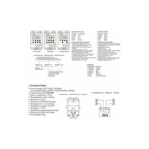 TM616 Relæafbryderprogrammer, 12V Elektrisk Ugentlig Timeur med Digital LCD-Skærm - Hvid