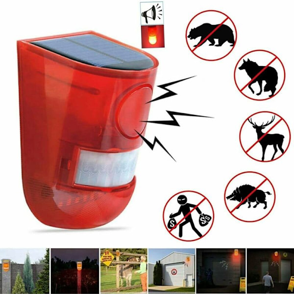 Solcellsdriven LED-larm med infraröd rörelsesensor, 110dB siren och blixtljus för hem, trädgård, carport, säkerhetssystem, 2-pack