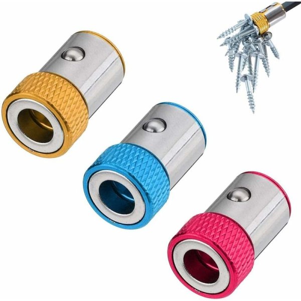 3 Pack 6.35mm Screwdriver Bits Magnetic Ring Strong Magnetic Aluminum Alloy Magnetizer Magnetic Ring for 6.35mm Double Head Screwdriver Bits(Red, Bl