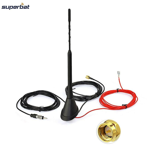 Superbat bilantenn för dab dab+ am/fm-radio inbyggd förstärkare sma hane universell takmontering stångantenn 5m kabel för autodab