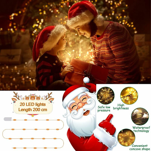 LED-ljusslingor, 20 LED 2M Kopparljusslingor, Batteridrivna Ljusslingor, Varmvit Atmosfärsbelysning, Batteridrivna Mini LED-ljusslingor, Mini