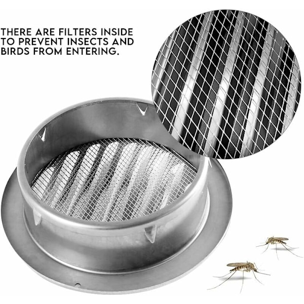 Kugleformet Luftventilationsgitter i Rustfrit Stål, Tyk Vægmounted Hætteudstødningsdæksler, Badeværelse Køkkenventilationsfan og Luftventiler (200mm)