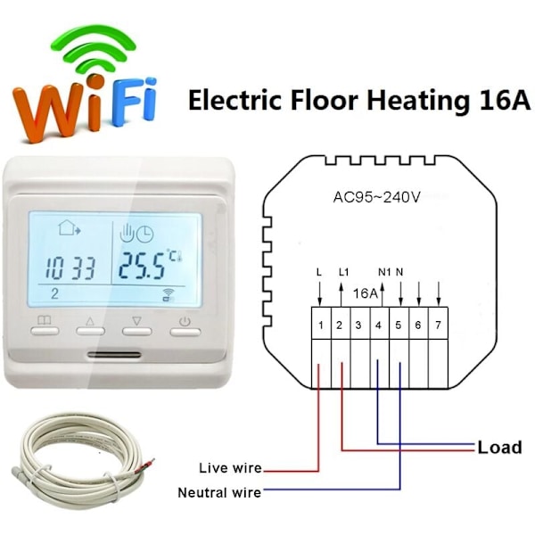 Tuya Smart WiFi Termostat Programmerbar 16A Elektrisk Gulvvarme Varme Understøtter Alexa Stemmestyring med 3m Ekstern Sensor