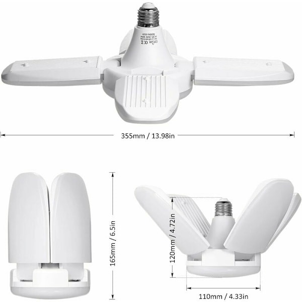 LED garagebelysning - 60W indendørs deformerbar værkstedslampe til garagebelysning, deformerbar med 4 justerbare paneler