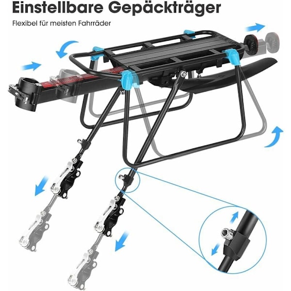24-29 tommers sykkelbagasjebærer, justerbar aluminiumslegering MTB lasteholder med reflektor, hurtigutløser og monteringsstativ for sykkel, maks belastning 100 kg