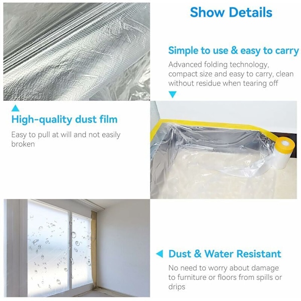 Malermaskepapir Transparent Malingbeskyttelsesark, Masker med Limtape Malingmaske, for Møbelbeskyttelse 55cm×20m 6 Ruller