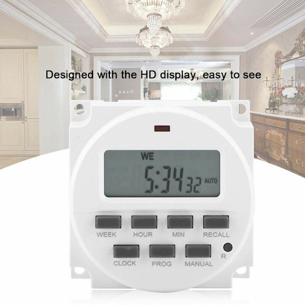 Programmerbar Smart Timer, Strømholdbar Elektrisk Digital Kontrol Switch Timere med HD Display (110V)