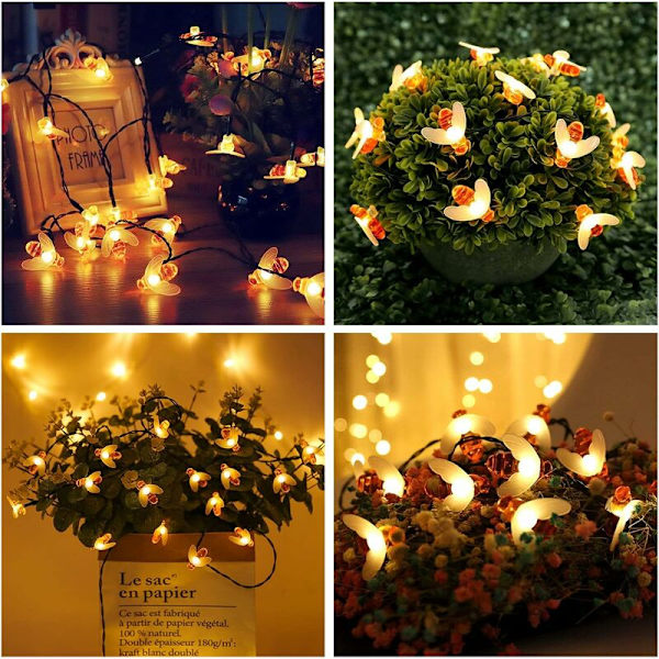 Ljusgirlang med solcellsdrivna bin Jul L Trädgårdsbelysning Halloween 50LED 8 Utomhuslägen Vattentät Inomhus Terrass Heminredning Patio Party Jul L Whi