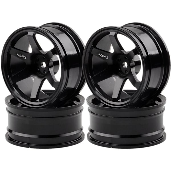 4P 6-eget eger aluminiumfælg til RC 1/10 On-Road 1052 Drift TE37+, sort