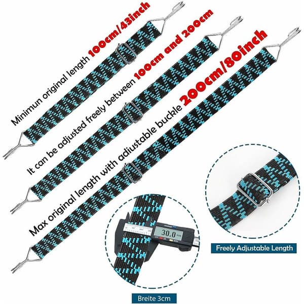 Flade elastiske spændere med kroge 2M, justerbar elastisk bungee-rem med metal krog, elastisk reb til bagage, bred elastisk flytterem til cykel
