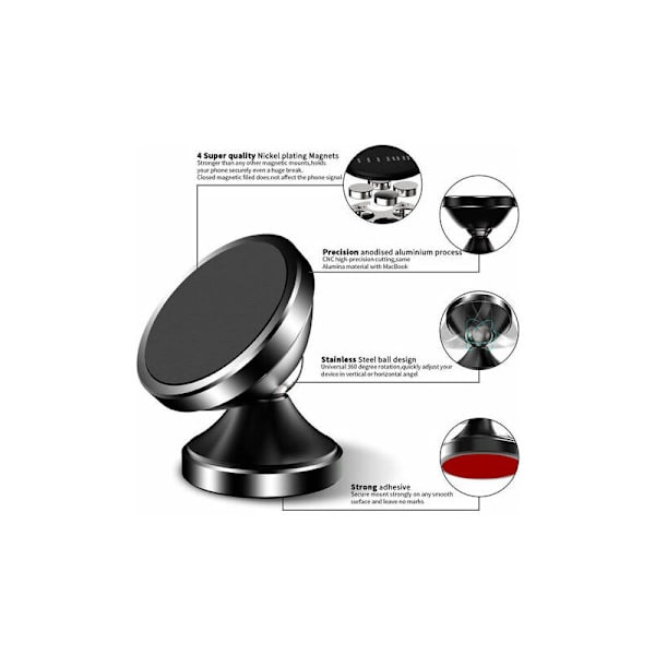 Biltelefonholder, [Pakke med 2] ivoler Universal Biltelefonholder 360° Rotasjon, Bærbar Magnetisk Limmagnet for Smarttelefon, Kompatibel for Telefon