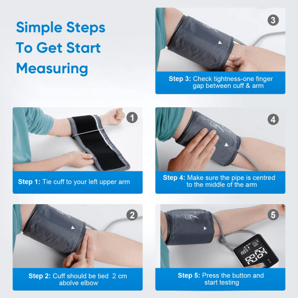 Automatisk digital blodtryksmåler - Justerbar, stor manchet, baggrundsbelyst skærm blodtryksmaskine - med bæretaske til hjemmet (sort)