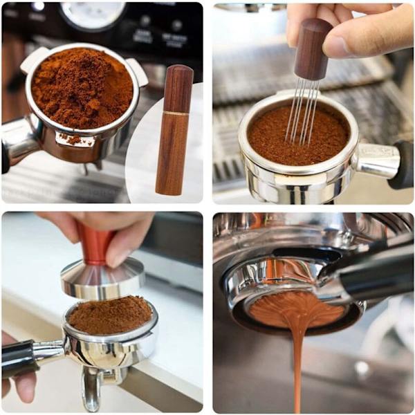 2X Kaffeomrører Espresso Dispenser Værktøj Bærbar, 6 Nåle Valnød Farve