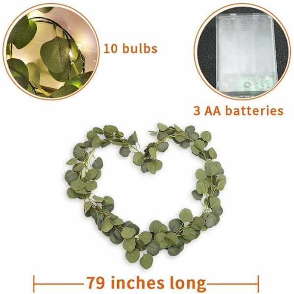 Eukalyptus Rattan Lysstreng, Julepynt, LED Vine Lysstreng til Have, Have, Hjem, Terrasse, Bryllupsfest DekorationUSB(5m, 50 pære