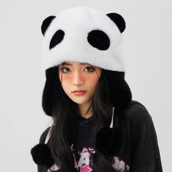Vinter Panda Hat Plys Catcher Hat Øreværn Beanie Hat Aviator Hat Hætte Fleece One Size