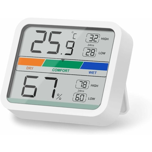 Mini Indendørs Termometer Digital Hygrometer Temperatur- og Luftfugtighedsmåler med ℉ / ℃ Konvertering af Maksimal og Minimal Temperatur og Luftfugtighed (W