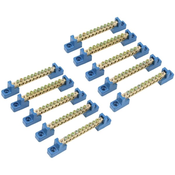 Terminal Block Bus Bar Terminal Blue 10 Position Brass Screw Grounding Strip Bus, Lot