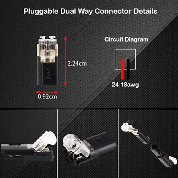 Dobbel ledning pluggbar kontakt + låsespenne, ingen ledningsstripping, 2-veis 2-pin LED-kontakt for AWG 20-24 20 stk