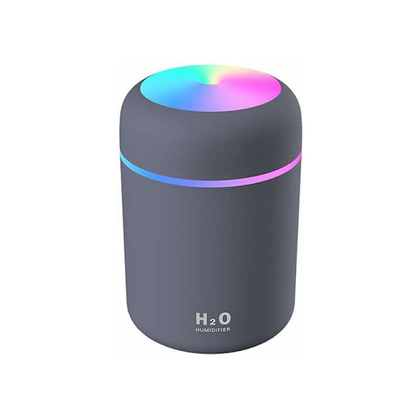 Fargerik Kule Mini Søt Luftfukter USB 300ml Bærbar med 7 Farger 2 Tåke Moduser Ultra Stille Egnet for Hjem Bil Soverom Kontor og Reise (Grå)