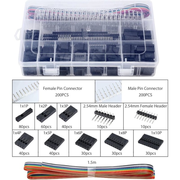 Dupont Crimper Crimpværktøjssæt med 1550 stk. Dupont Han/Hun Isoleret Modulær Ratchet-stik 2,54 mm 3,96 mm 28-18 AWG 0,25-1,5 mm²
