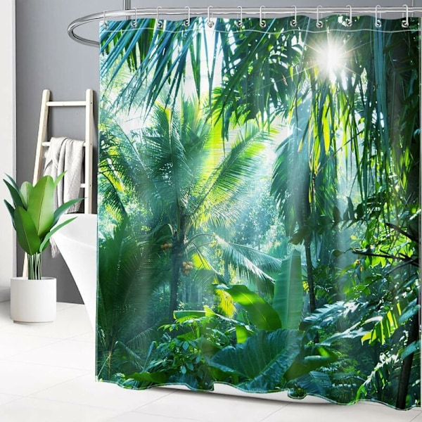 Duschdraperi 180x200cm Djungelskog, Tropiska Växter Gröna Bananblad Badrumsdraperi Vattentätt Mögelbeständigt Tvätbart Polyestertyg C