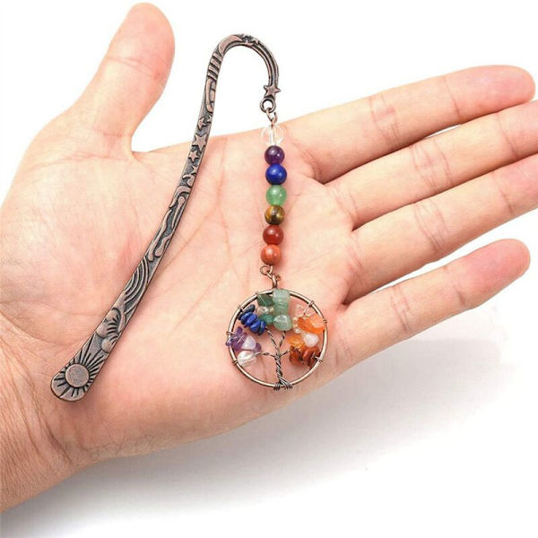 2X Chakra Krystal Bogmærke Vintage Metal Træ Bogmærker til Kvinder Studenter Lærer Graduation Gave Jul