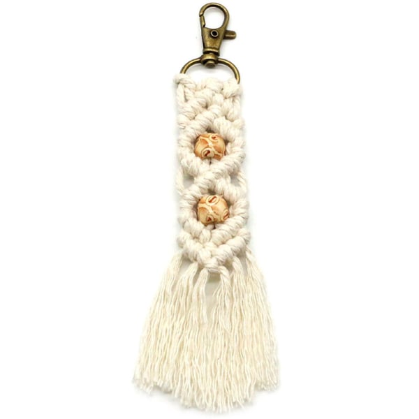Mini Macrame Avainrengas Boho Macrame Laukku Charms Auto Avaimelle Lompakko Puhelin Tarvikkeet, Beige