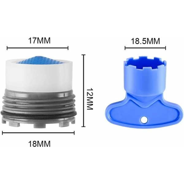 M18.5 kranlufter, 3 stk. innlegg kranmunnstykke utvendig gjenge kjøkken, vannsparer for kran med 1 krannøkkel, blå
