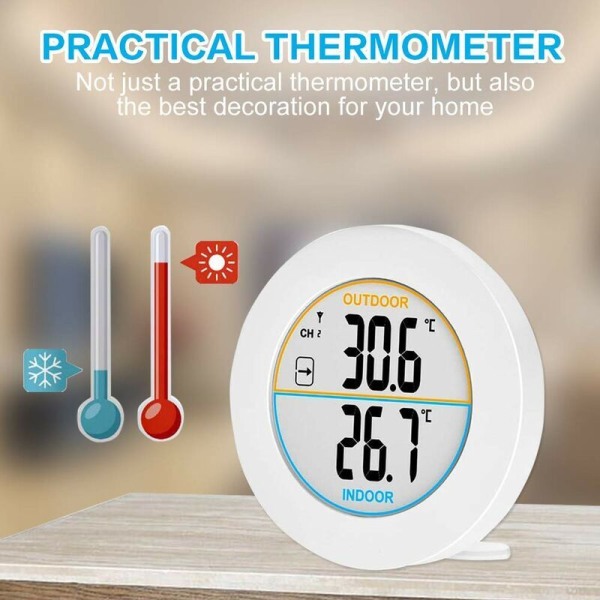 Innendørs og utendørs termometer, digitalt trådløst termometer med probesensorer, HD LCD-skjerm temperaturdetektor, min/maks-minne