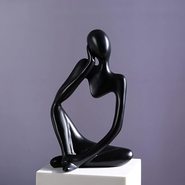 Skulptur Dekoration, Set med 3 Abstrakta Konstfigurer, Staty Dekoration för Vardagsrum, Bokhylla, Matbord, Kontor (Svart)