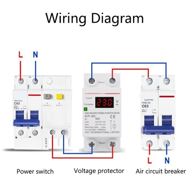 Överspännings- och underspänningsskydd, Automatisk Återställning, 230V, 40A, DIN-skena Monteringsskydd