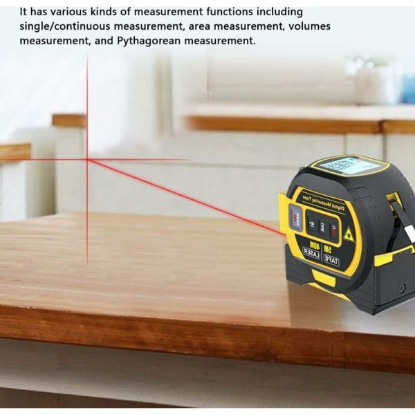 3 i 1 laseravstandsmåler, oppladbar lasermålebånd med 60M (169ft) laser og 5M bånd, lasermåleverktøy, HD LCD