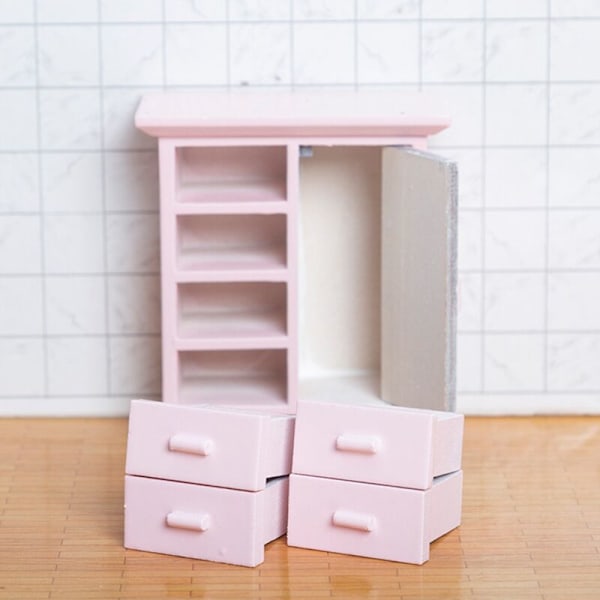 1/12 Nukkekodin Miniatyyri Valkoinen 1 Ovi 4 Lokeroa Vaatekaappi Leikki Nukkekodin Kalusteet Käsintehty Deko Mini Kaappi Vaaleanpunainen