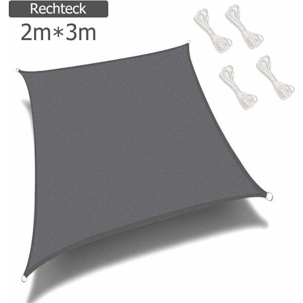 Rektangulær skygge sejl, modstandsdygtig og åndbar til have terrasse camping fest swimmingpool, anti UV, med reb (2x3m, grå)