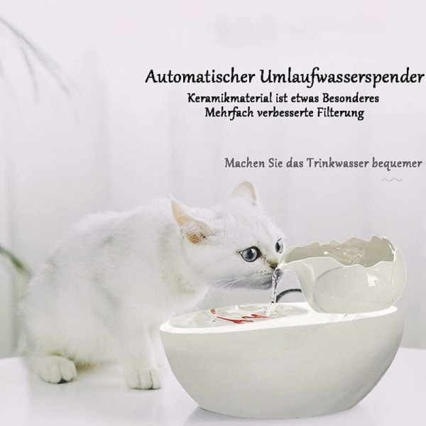 Vandfontæne - Keramik - Med lodret lotus og automatisk filter - Ideel til katte og kæledyr - Hvid