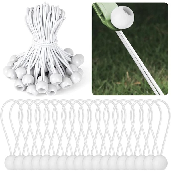 Elastisk Spännare, Presenningspännare, 50 Stycken Vita Gummipännare med Plastkula, Elastiskt Rep för Presenning, Tält, Presenningar, Camping