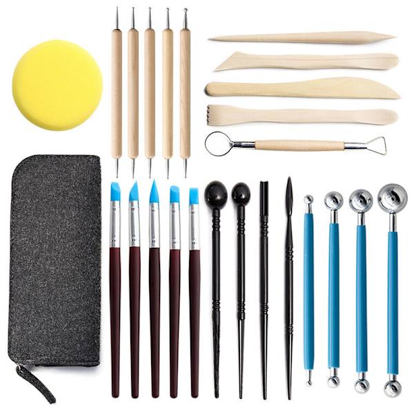 Set med 24 lera-modelleringverktyg, lera-skulpturverktyg för lera, keramikmodellering