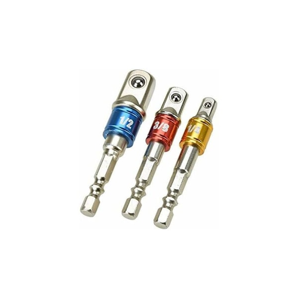 3 kpl kuusiokolopidikkeitä - 1/4\", 1/2\", 3/8\" - jatkopalat ja liittimet.